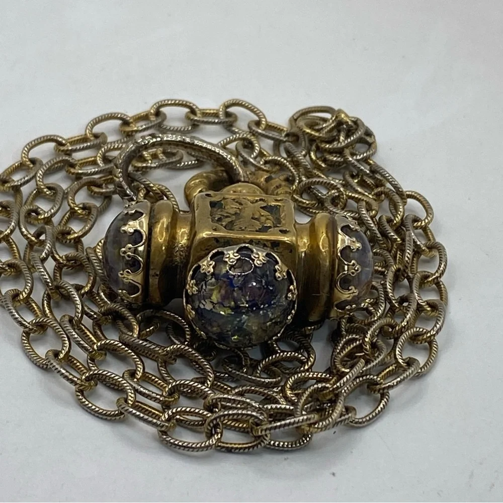 Antique 18th-century brass Italian Etruscan fob charm necklace 38” - Picture 10 of 13